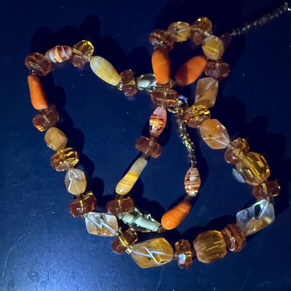 Orange Givre Swirl Glass Vintage Beaded Crystal Gold-tone Necklace UV GLOW - Picture 11 of 13